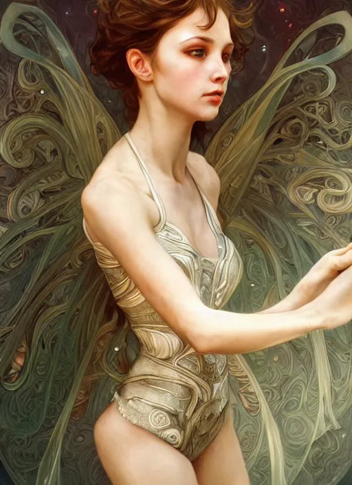 Image similar to ultra realistic illustration, ballerina, sci - fi, fantasy, intricate, elegant, highly detailed, digital painting, artstation, concept art, smooth, sharp focus, illustration, art by artgerm and alphonse mucha