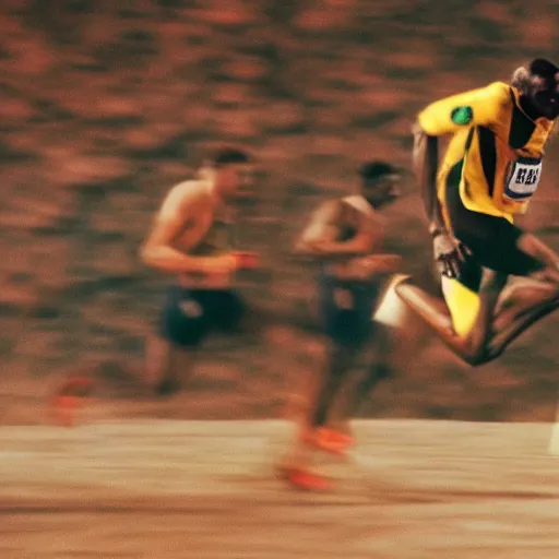 Image similar to usain bolt racing on the moon, kodachrome film