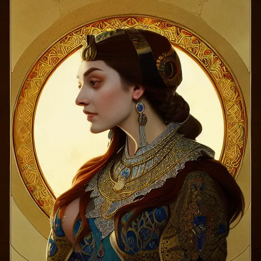 Image similar to portrait of ottoman sultan gog, female, clear face, symetrical, masculine, full body, 4 k, fantasy, intricate, elegant, highly detailed, digital painting, artstation, concept art, matte, sharp focus, illustration, art by artgerm and greg rutkowski and alphonse mucha