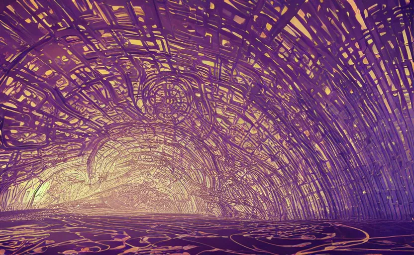 Image similar to a surreal environment of a futuristic curvilinear parametric and computational Art nouveau art installation, visionary art, intricate and complex, back-lit and front lit, hd, 16k, unreal engine, UHD photographic quality, medium format