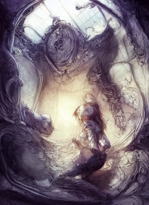 Prompt: portrait, the rabbit hole leading to Wonderland, watercolor, dramatic lighting, cinematic, establishing shot, extremely high detail, foto realistic, cinematic lighting, pen and ink, intricate line drawings, by Yoshitaka Amano, Ruan Jia, Kentaro Miura, Artgerm, post processed, concept art, artstation, matte painting, style by eddie mendoza, raphael lacoste, alex ross