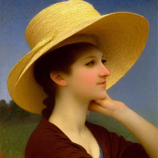 Image similar to A portrait of a fox in a straw hat by William-Adolph Bouguereau, Robert Cleminson, Carl Friedrich Deiker