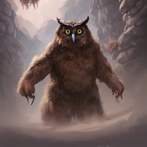 Image similar to owlbear, D&D, fantasy, highly detailed, digital painting, trending on artstation, concept art, sharp focus, illustration, art by artgerm and greg rutkowski and magali villeneuve