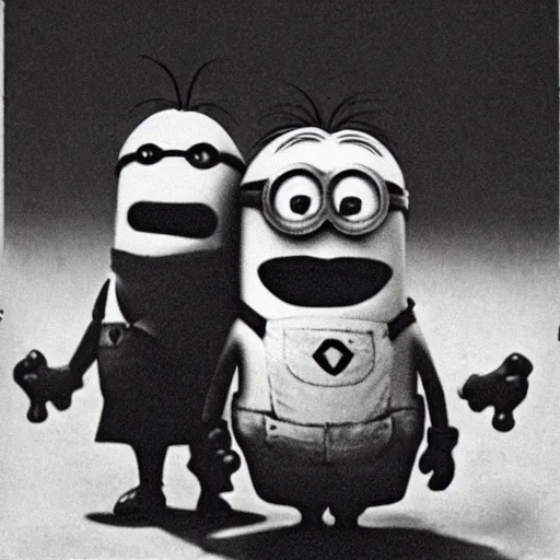 Image similar to old creepy black and white photograph of a minion