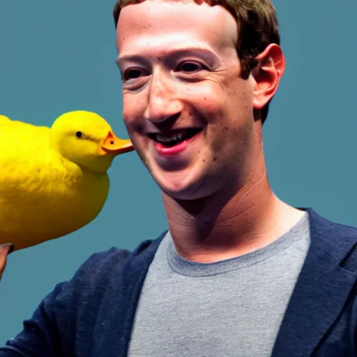 Prompt: mark zuckerberg holding a yellow duck