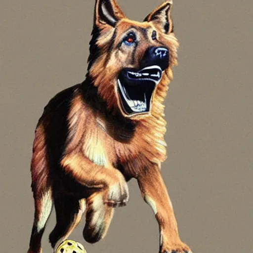 Image similar to full body a humanoid german shepherd beast - man, wearing soccer suit.