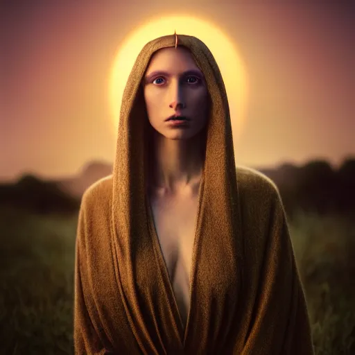 Image similar to photographic portrait of a stunningly beautiful high priestess of the rosicrucian order female in soft dreamy light at sunset, contemporary fashion shoot, by edward robert hughes, annie leibovitz and steve mccurry, david lazar, jimmy nelsson, breathtaking, 8 k resolution, extremely detailed, beautiful, establishing shot, artistic, hyperrealistic, beautiful face, octane render