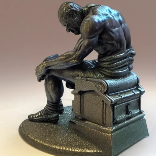 Image similar to the statue of the thinker!!!, painted!!!!!! wargaming miniature, higly detailed, 4 k