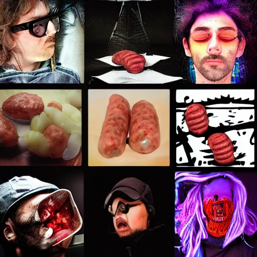 Prompt: sausage, traumacore, glitchcore, glitch, drain