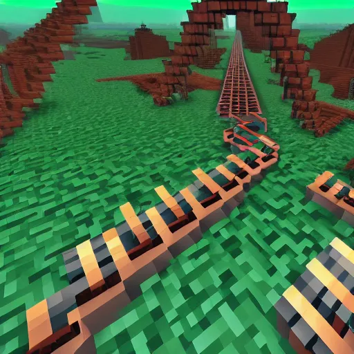 Image similar to endless flying minecart tracks
