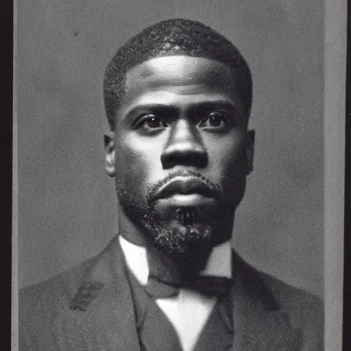 Image similar to photograph of kevin hart, male, 1 9 0 0 s, 1 9 1 0 s, grainy, slightly blurry, faded, realistic face