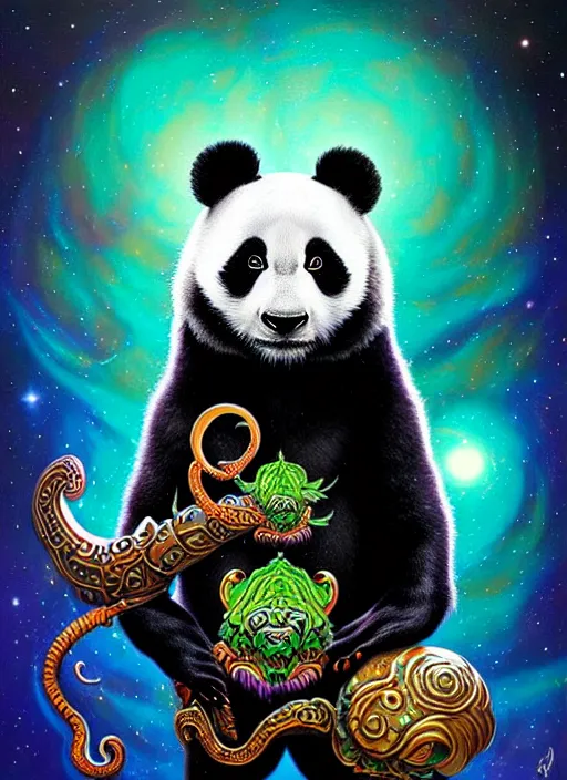 Image similar to cosmic lovecraft peasant panda portrait, pixar style, by tristan eaton stanley artgerm and tom bagshaw.