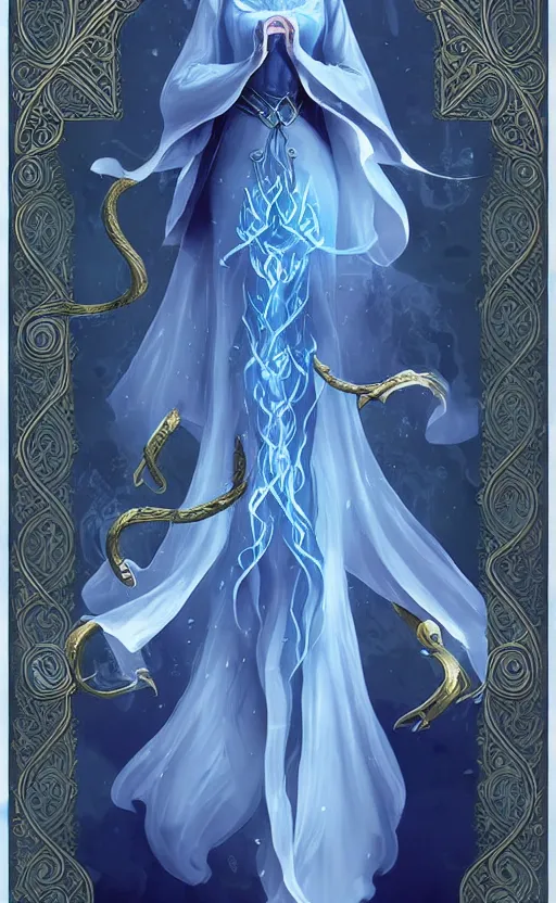 Image similar to elf female sorcerer doing water magic spells, blue robes, exquisite details, full body character design on a white background, by studio muti