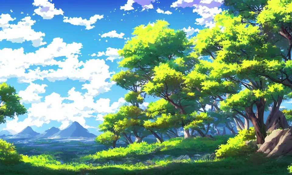 Image similar to a beautiful landscape, anime style
