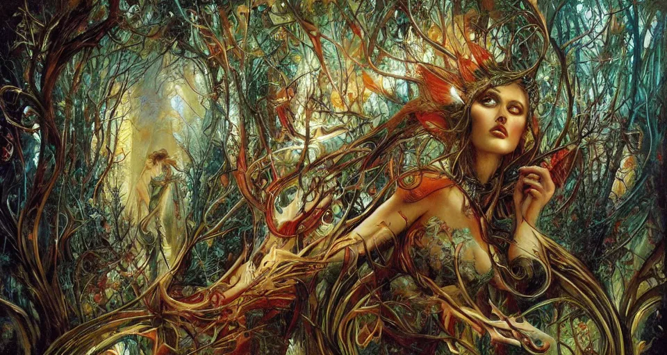 Prompt: Enchanted and magic forest, by Karol Bak