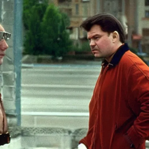 Image similar to portrait of alexandr zembatov and mikhail alontsev in gangsta comedy of 1990s, movie shot