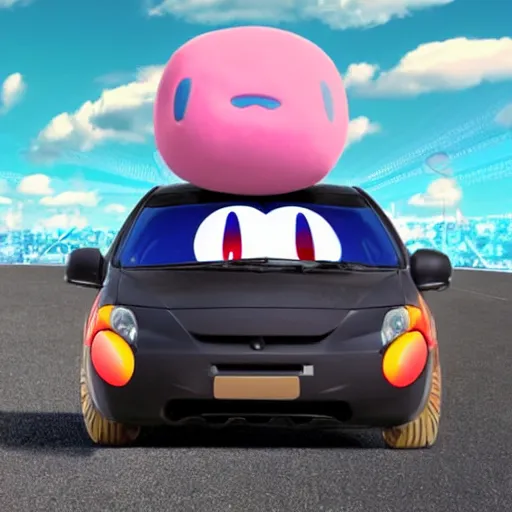 Prompt: Nintendo's Kirby as airbag in a car