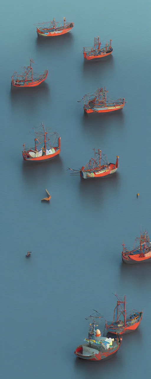 Image similar to fishing vessels in the bay, finnian macmanus lowpoly