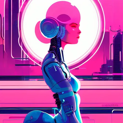 Image similar to a portrait of a beautiful cybernetic woman meditating, cyberpunk concept art by josan gonzales and jean claude meziere and syd mead