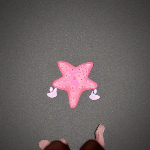 Prompt: Patrick star standing on the ground, ultra-realistic