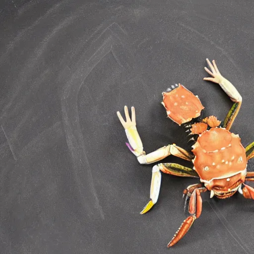 Prompt: photo of a human crab chimera teaching a class