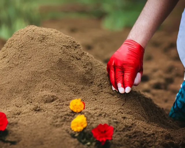 Image similar to 8 5 mm food photography of one punch man near a garden with sand with dof and bokeh and flowers o