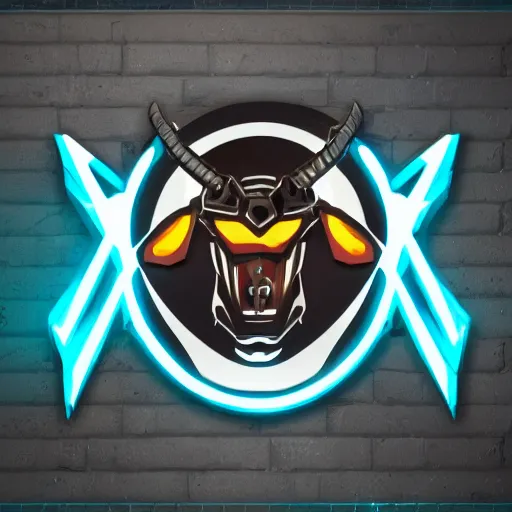 Image similar to stylized cyberpunk minotaur logo, cyan