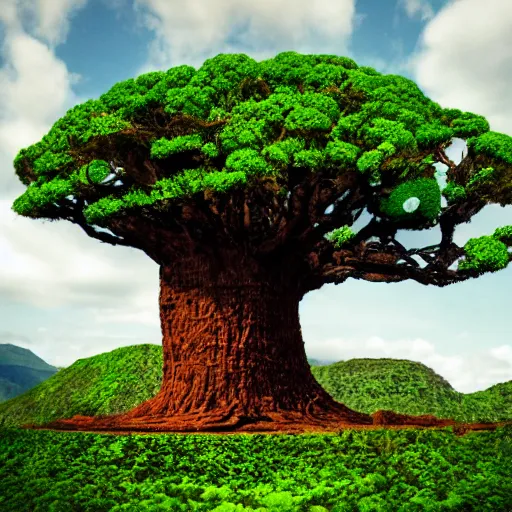 Prompt: giant tree of life being consumed by green lava