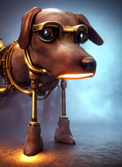 Prompt: a macro photo of amazing steampunk dog with tuby eyes and steam tubes legs, volumetric lightning, octane render, 4 k, hd, realistic reflections, extremely high detailed, soft lightning, trending on artstation, masterpiece, high resolution, bronze, gold, soft lightning