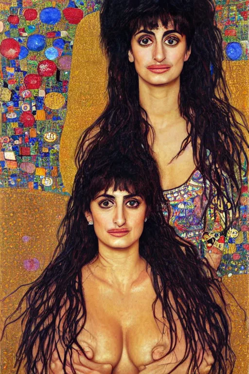 Image similar to oil painting, portrait of penelope cruz, artwork by gustav klimt