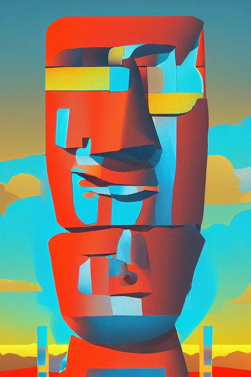 Image similar to cubist moai statue cutout digital illustration cartoon colorful beeple