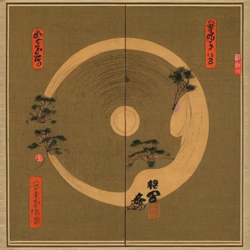 Prompt: Zerg base on ancient Japanese art