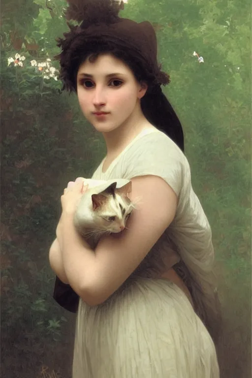 Image similar to anthropomorphic female cat, furaffinity, painting by william adolphe bouguereau