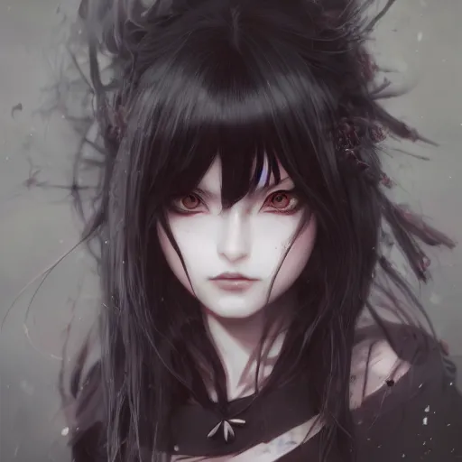 Image similar to full shot potrait of angry anime girl, gothic wearing, detailed, by Stanley Artgerm Lau, WLOP, Rossdraws, James Jean, Andrei Riabovitchev, Marc Simonetti, Yoshitaka Amano, ArtStation, CGSociety,