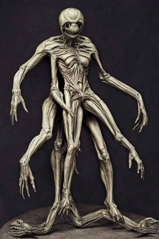 Image similar to giger sculpture of an alien from the movie alien holding a severed human by francisco jose de goya, giger, pixiv, vanitas, chiaroscuro, grotesque, demonic photograph