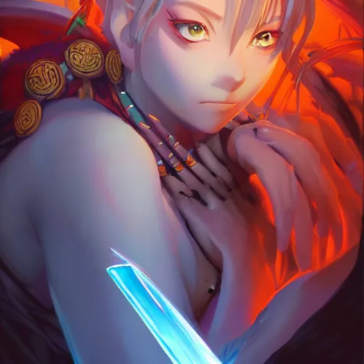 Image similar to anime portrait of a goddess as a shaman yedi using dark force to eliminate trump as an anime antagonist by Stanley Artgerm Lau, WLOP, Rossdraws, James Jean, Andrei Riabovitchev, Marc Simonetti, and Sakimichan, trending on artstation