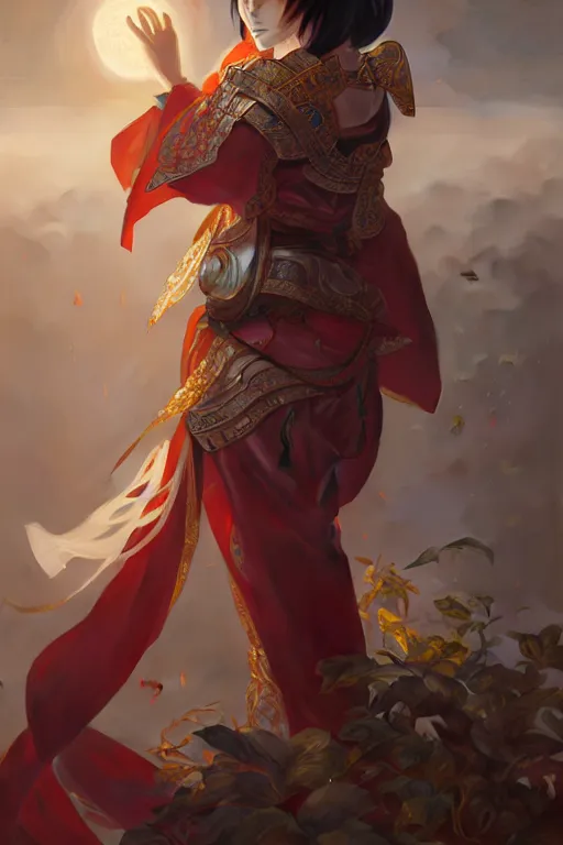 Image similar to ' hu tao'character, genshin impact, fantasy, anime, manga, game art, concept art, intricate details, elegant, highly detailed, digital painting, octane render, eerie, 8 k, art by artgerm and greg rutkowski and alphonse mucha