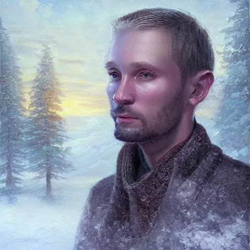 Image similar to portrait of an estonian man ( 3 1 ) from estonia in 2 0 2 1, an oil painting by ross tran and thomas kincade