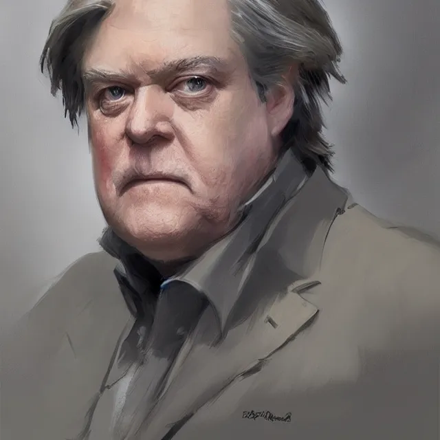 Image similar to steve bannon, portrait, elegant, intricate, digital painting, artstation, concept art, smooth, sharp focus, illustration, art by konstantin korovin and daniel f. gerhartz and john howe