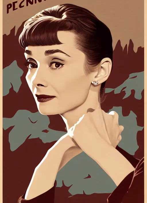 Image similar to twin peaks movie poster art, portrait of audrey hepburn, from scene from twin peaks, clean, simple illustration, nostalgic, domestic, highly detailed, digital painting, artstation, concept art, smooth, sharp focus, illustration, artgerm, donato giancola, joseph christian leyendecker, wlop