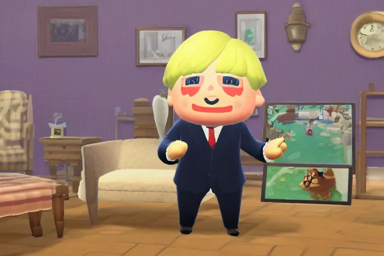Prompt: boris johnson as an animal crossing villager. wearing a president suit