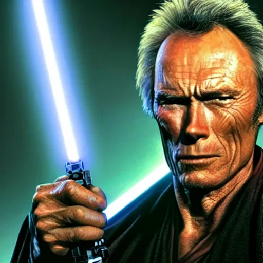 Image similar to clint eastwood as a jedi in star wars episode 3, 8k resolution, full HD, cinematic lighting, award winning, anatomically correct