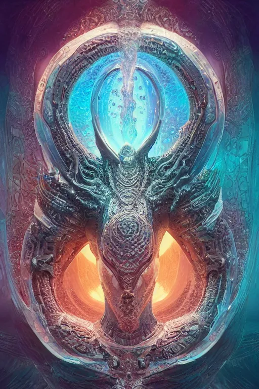 Image similar to a centered render of an ancient futuristic elden ring dragon with digital modifications surrounded by a underwater ink pour and flowing liquid gallium and complex sacred geometry, perfect body and face, powerful, cinematic, beautifully lit, by john howe, by beeple, by artgerm, by brian froud, 3 d, trending on artstation, octane render, 8 k