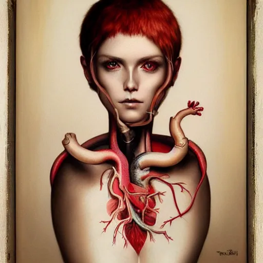 Prompt: painting of an anatomically correct heart by Tom Bagshaw