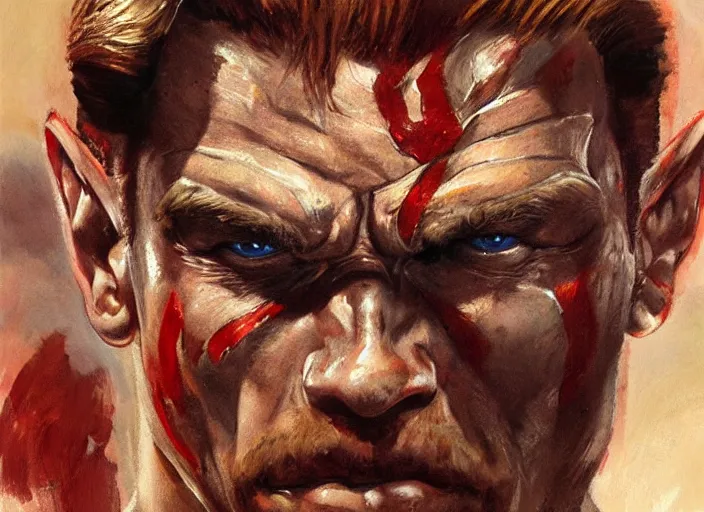 Prompt: a highly detailed beautiful portrait of arnold schwarzenegger as kratos, by gregory manchess, james gurney, james jean