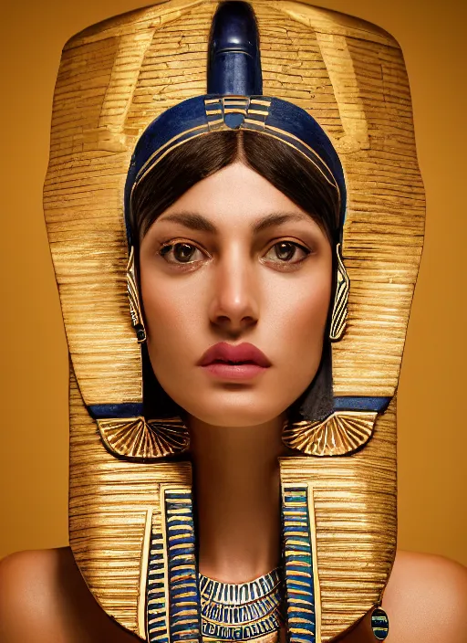Image similar to closeup portrait of an egyptian cat goddess, depth of field, zeiss lens, detailed, symmetrical, centered, fashion photoshoot, by Annie Leibovitz and Steve McCurry, David Lazar, Jimmy Nelsson, Breathtaking, 8k resolution, extremely detailed, beautiful, establishing shot, artistic, hyperrealistic, beautiful face, octane render