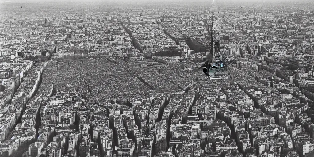 Image similar to a crowd of 6 0, 0 0 0 protesting around the eiffel tower, bird's eye view, polaroid, 6 0's, hyperrealism, no blur, 4 k resolution, ultra detailed