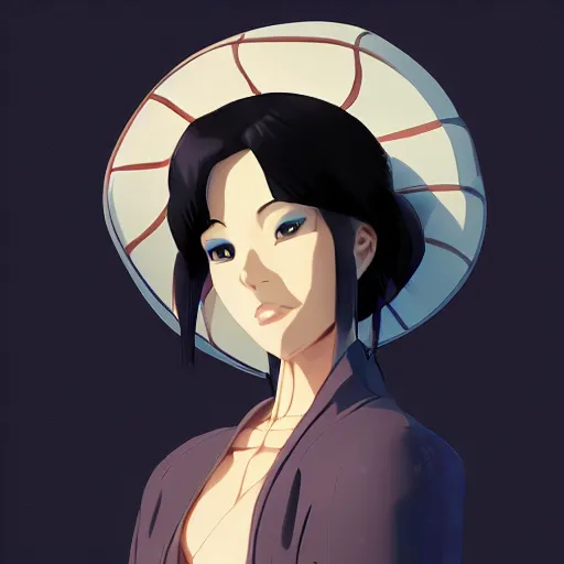 Prompt: portrait of a geisha from ghost in the shell, in the style of makoto shinkai and artgerm and loish, dynamic lighting,