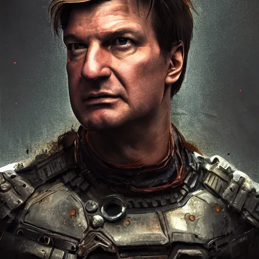 Image similar to Very very very very highly detailed epic central composition photo of Nathan Fillion face, intricate, dystopian, sci-fi, extremely detailed, digital painting, smooth, sharp focus, illustration, intimidating lighting, incredible art by Brooke Shaden, artstation, concept art, Octane render in Maya and Houdini