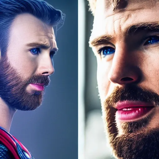 Image similar to chris evans as thor, marvel cinematic universe, mcu, canon eos r 3, f / 1. 4, iso 2 0 0, 1 / 1 6 0 s, 8 k, raw, unedited, symmetrical balance, in - frame,